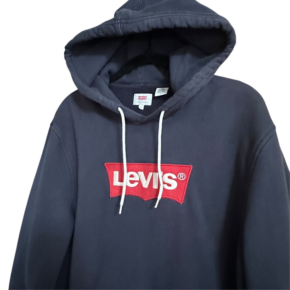 Levis‎ Hoodie Mens Medium Navy Blue Good Batwing Logo Pullover Sweatshirt